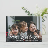 平和モダン、愛、喜び編集可能クリスマスフォト シーズンカード (スタンド正面)