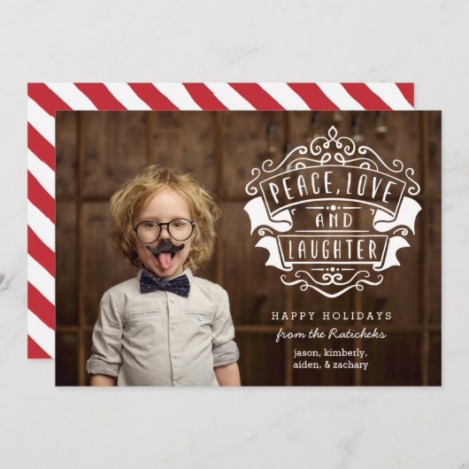 平和モダン、愛、笑いの写真 |白 シーズンカード (正面/裏面)