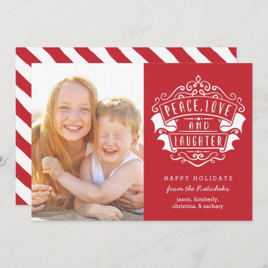 平和モダン、愛、笑いの写真 |赤 シーズンカード (正面/裏面)