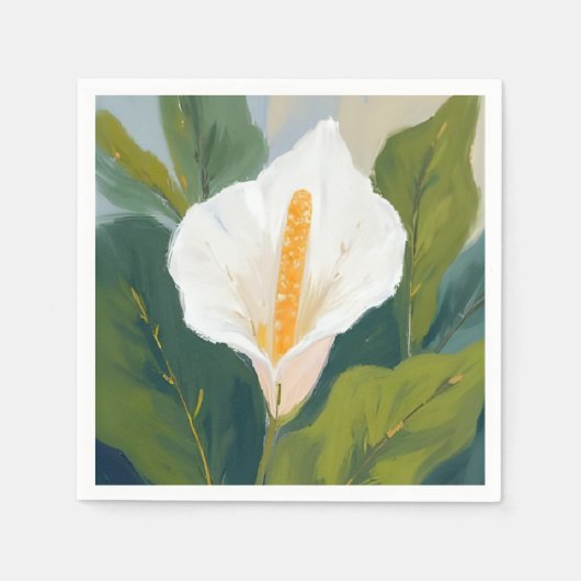平和ユリの花の水彩画 スタンダードカクテルナプキン (正面)
