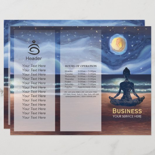 平和ヨガメディテーション月明るいスカイシートリフォールド (正面/裏面)