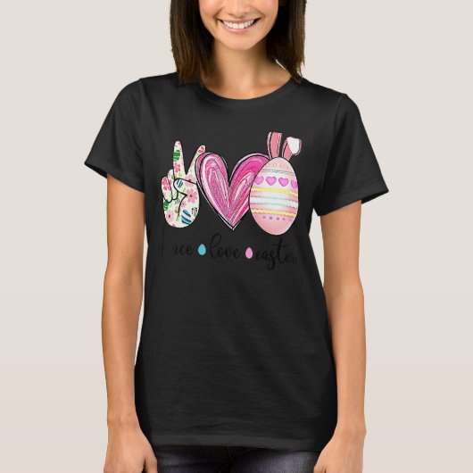 平和ラブイースターおもしろいエッグイースター女性ガールズキッド Tシャツ (正面)
