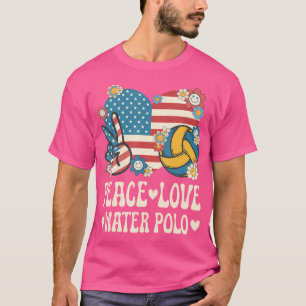 平和ラブウォーターポロアメリカ国旗の愛国的な水 Tシャツ