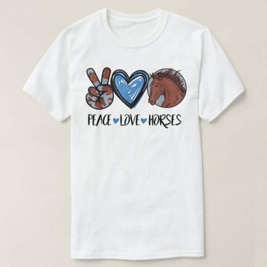 平和ラブウマおもしろいズティー馬好きTシール Tシャツ (デザイン正面)