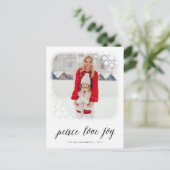 平和ラブジョイエレガントスノーフレークスフレームシック写真 シーズンポストカード (スタンド正面)