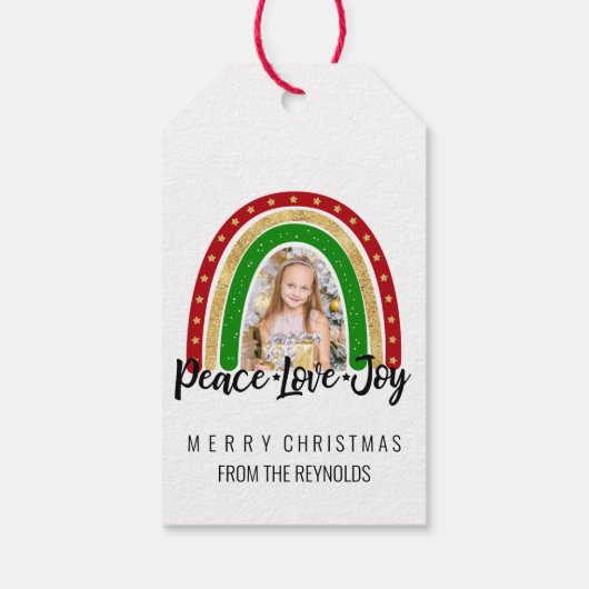 平和ラブジョイメリークリスマスレインボーフォト ギフトタグ (裏面)