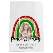 平和ラブジョイメリークリスマスレインボーフォト ミディアムペーパーバッグ (裏面)