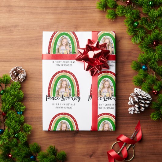 平和ラブジョイメリークリスマスレインボーフォト ラッピングペーパー (クリスマスギフト)