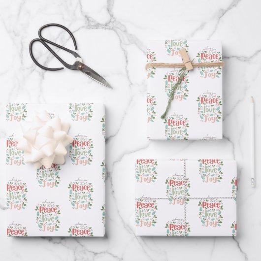 平和ラブジョイ可愛いモダンクリスマス ラッピングペーパーシート (正面)