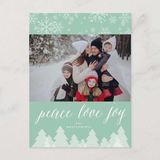 平和ラブジョイ雪片ウィンターワンダーランドの木 シーズンポストカード (正面)