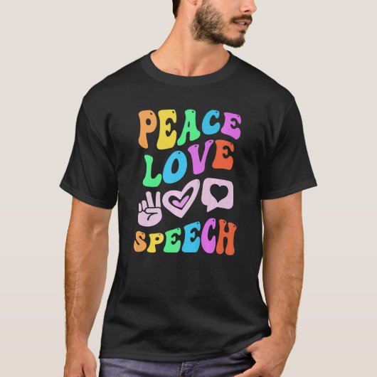平和ラブスピーチレトロ言語セラピストGroovy Tシャツ (正面)
