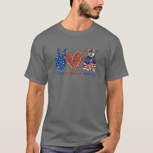 平和ラブハスキー犬愛国的アメリカ国旗4Th Ju Tシャツ (正面)