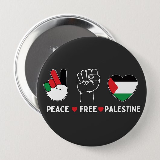 平和ラブパレスチナ自由ガザ国旗 缶バッジ (正面&裏面)