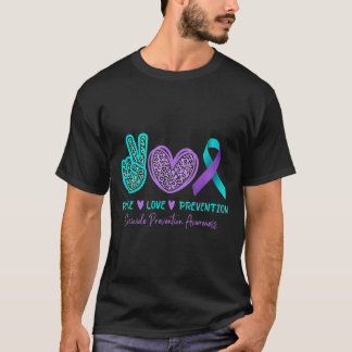 平和ラブ予防自殺認識度ティール（緑がかった色）プル Tシャツ