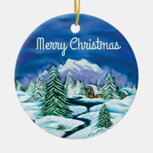 平和丸太小屋 セラミックオーナメント (正面)