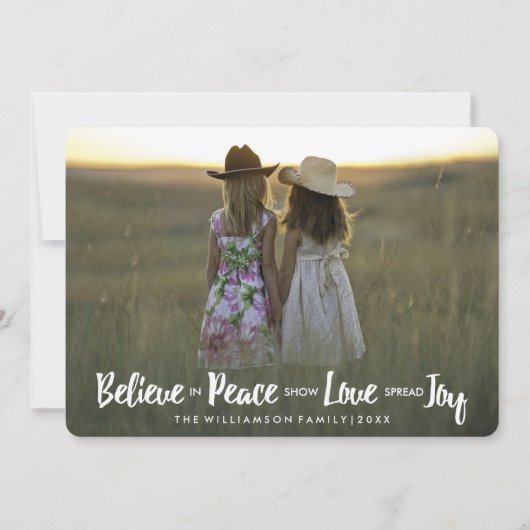 平和信じ愛の喜びクリスマスの休日の写真 シーズンカード (正面)