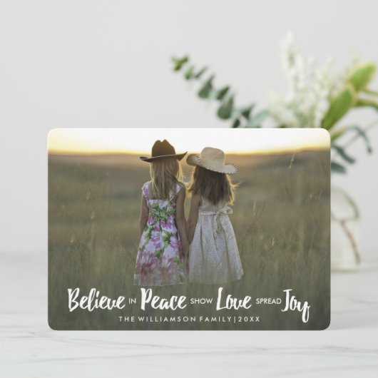 平和信じ愛の喜びクリスマスの休日の写真 シーズンカード (スタンド正面)