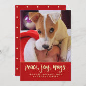 平和喜びは|をあなたの犬のクリスマスの写真振ります シーズンカード (正面/裏面)