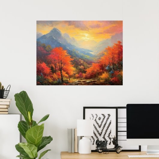 平和型サンセットマウンテン秋日本のファインアート ポスター (ホームオフィス)