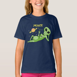 平和外国の女の子の素晴らしいジャージーのTシャツ Tシャツ