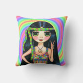 平和女の子のヒッピーの点滅のピースサイン クッション (裏面)