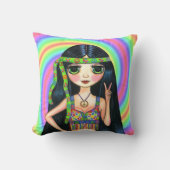 平和女の子のヒッピーの点滅のピースサイン クッション (正面)