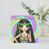 平和女の子のヒッピーの点滅のピースサイン 招待状 (スタンド正面)