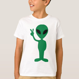 平和小さいグリーンマンのエイリアンのシルエット Tシャツ