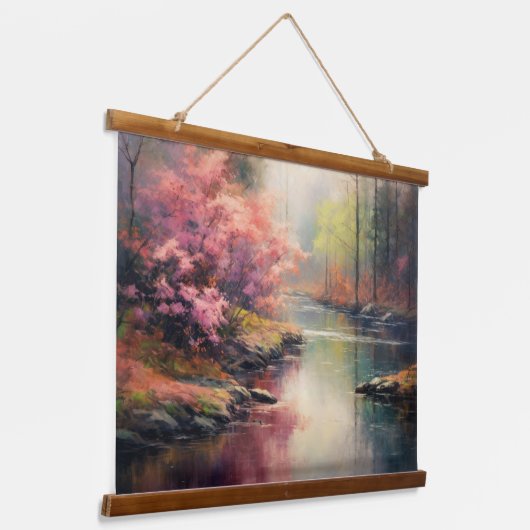 平和川イン秋日本のフォレストファインアート 吊り下げ型タペストリー (傾斜あり)