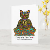 平和幸運な黒猫の挨拶状 カード (黄色い花)