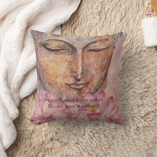 平和引用文の仏のはす水彩画の芸術の枕 クッション (ブランケット)