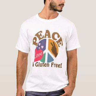 平和愛およびグルテンは放します Tシャツ