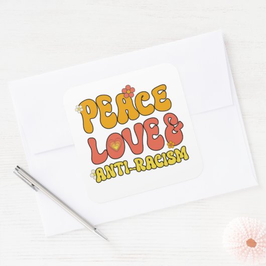 平和愛とアンチ人種差別 スクエアシール (封筒)