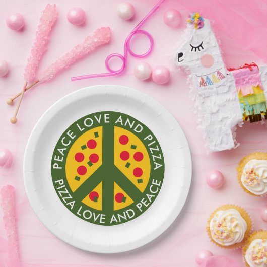 平和愛とピザ使い捨ておもしろいパーティープレート ペーパープレート (パーティー)