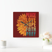 平和愛の希望の祈信念 スクエア壁時計 (ホーム)