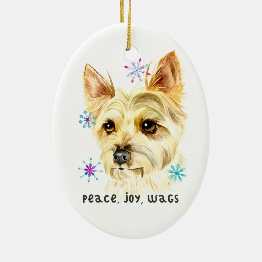 平和愛はクリスマスのヨークシャーテリア犬を振ります セラミックオーナメント