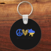 平和愛ウクライナ国旗Ukrと共に立つ キーホルダー (正面)