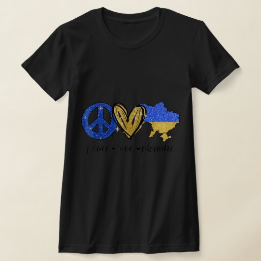 平和愛ウクライナ国旗Ukrと共に立つ Tシャツ (レイダウン)