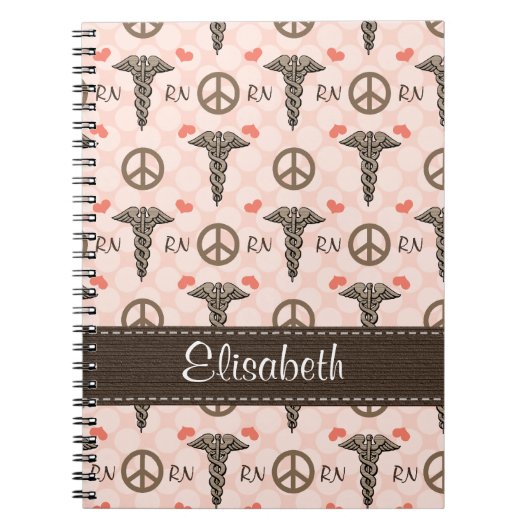 平和愛ケリュケイオンのナースRNの螺線形ノート ノートブック (正面)
