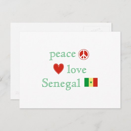 平和愛セネガルハートとセネガル国旗 ポストカード (正面/裏面)