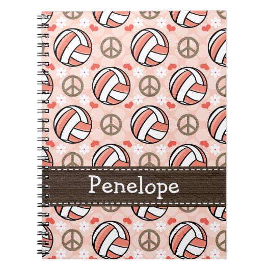 平和愛バレーボールの螺線形ノートジャーナル ノートブック (正面)