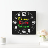 平和愛ビーガンクールレトロ スクエア壁時計 (ホーム)