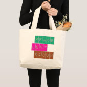 平和愛ベーコン明るい色のデザイン ラージトートバッグ (正面(商品))