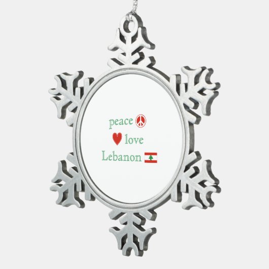 平和愛レバノン国旗とハート スノーフレークピューターオーナメント (右)