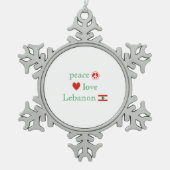 平和愛レバノン国旗とハート スノーフレークピューターオーナメント (正面)