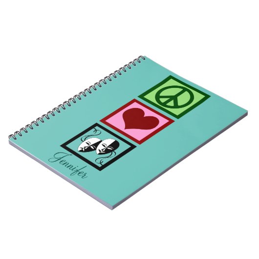 平和愛劇場のパーソナライズなティール(緑がかった色) ノートブック (左側)