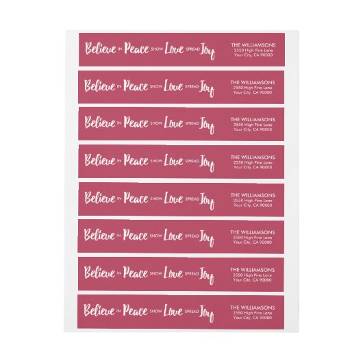 平和愛喜びのクリスマスの休日のカスタムで信じて下さい ラップアラウンドラベル (シート)