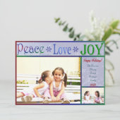 平和愛喜びのクリスマスの写真カード- 2つは味方しました シーズンカード (スタンド正面)