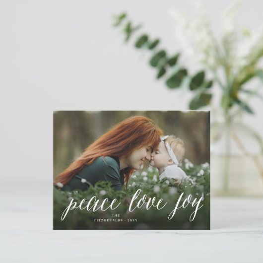 平和愛喜びのシンプルな原稿の休日の郵便はがき シーズンポストカード (スタンド正面)