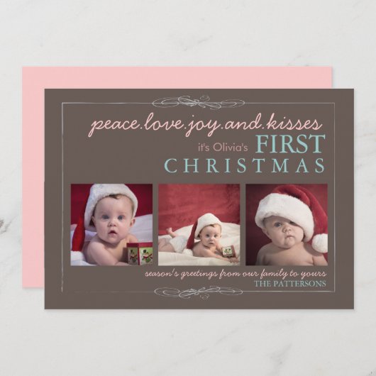 平和愛喜びのベビーの初めてのクリスマスの写真カード シーズンカード (正面/裏面)